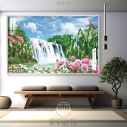 Tranh in 3D thác phong thủy mùa xuân