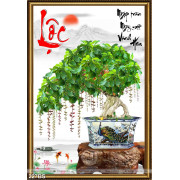 Tranh bonsai cây sung chữ lộc đầu năm