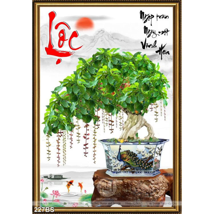 Tranh bonsai cây sung chữ lộc đầu năm
