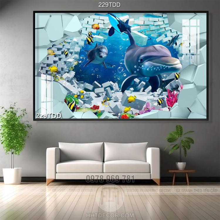 File tranh psd cá heo và đàn cá đại dương trang trí phòng trẻ em