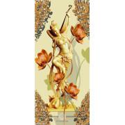 Tranh in canvas nữ thần bên những bông hoa sen khắc gỗ