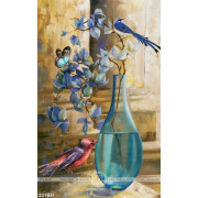 Tranh bình hoa sơn dầu chú chim uống nước