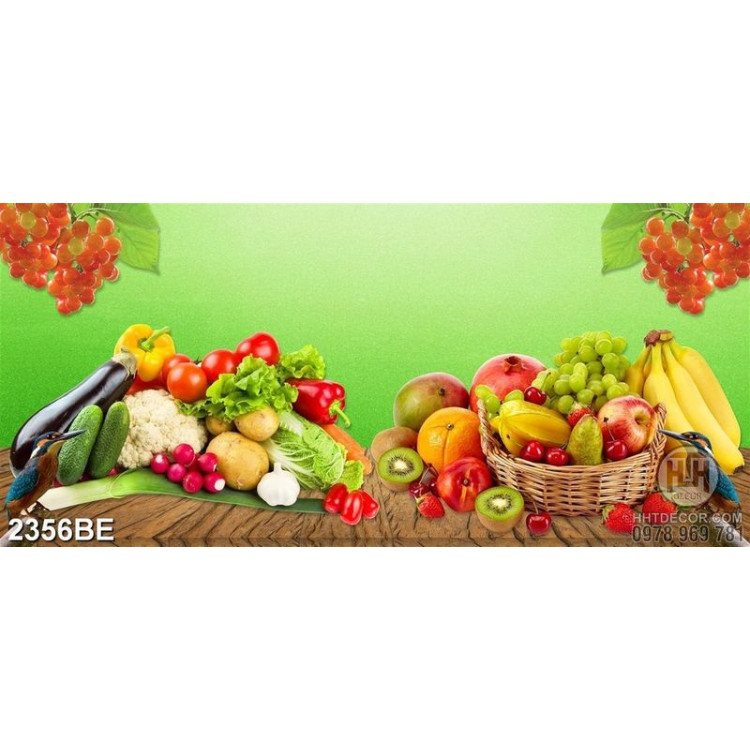 Tranh rau quả và trái cây in kính bếp 