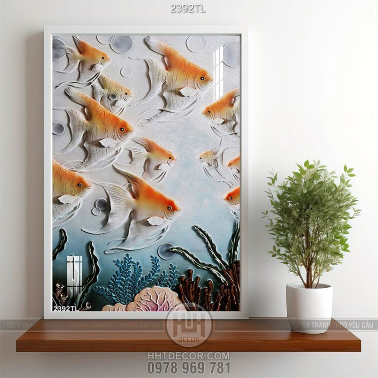 Tranh điêu khắc đàn cá trang trí treo tường
