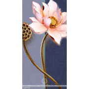 Tranh bông hoa sen hồng giả ngọc trên nền xanh xám in 5d