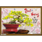 Tranh bonsai hoa mai in gạch thịnh vượng