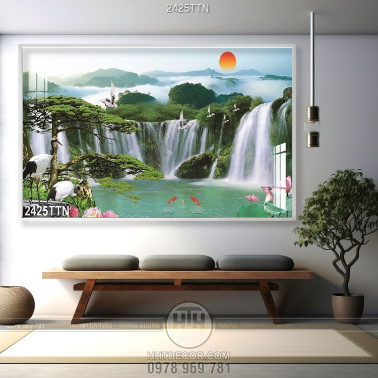 Tranh wall decor phong cảnh thác nước nghệ thuật 