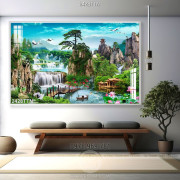 Tranh decor thác nước phong thủy nghệ thuật in uv