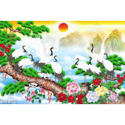 Tranh sơn dầu chim Hạc và cây Tùng in tranh thuê đẹp