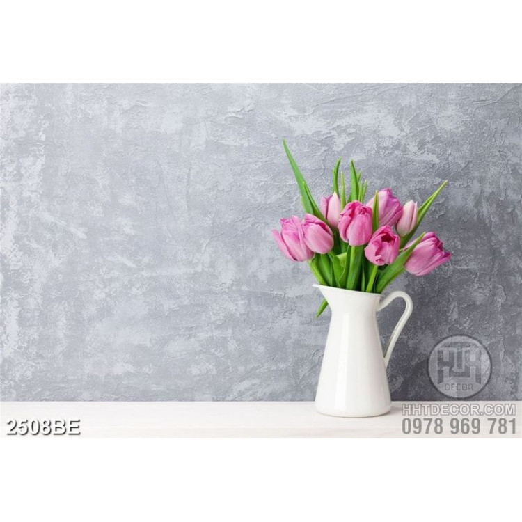 Tranh bình hoa tulip in kính bếp 