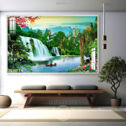 Tranh phong cảnh thác nước mùa xuân wall decor