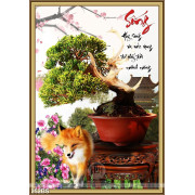 Tranh bonsai nhật bản và con cáo