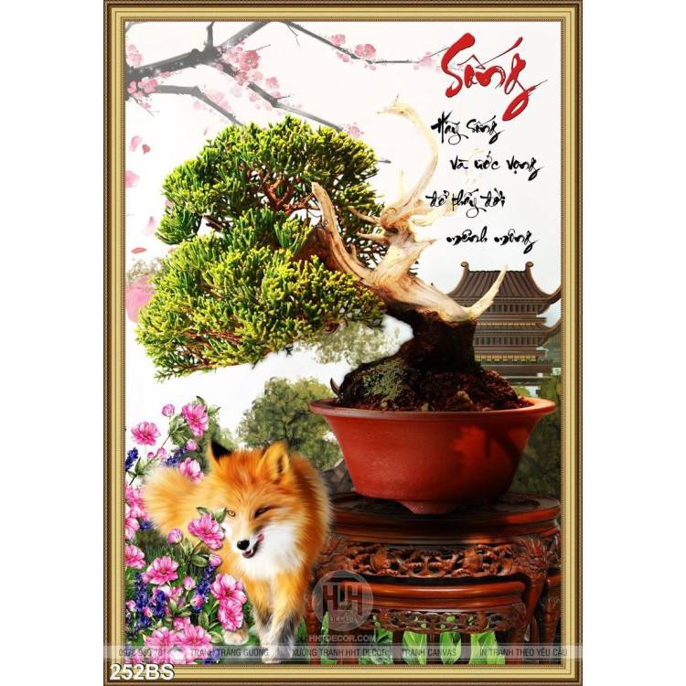 Tranh bonsai nhật bản và con cáo