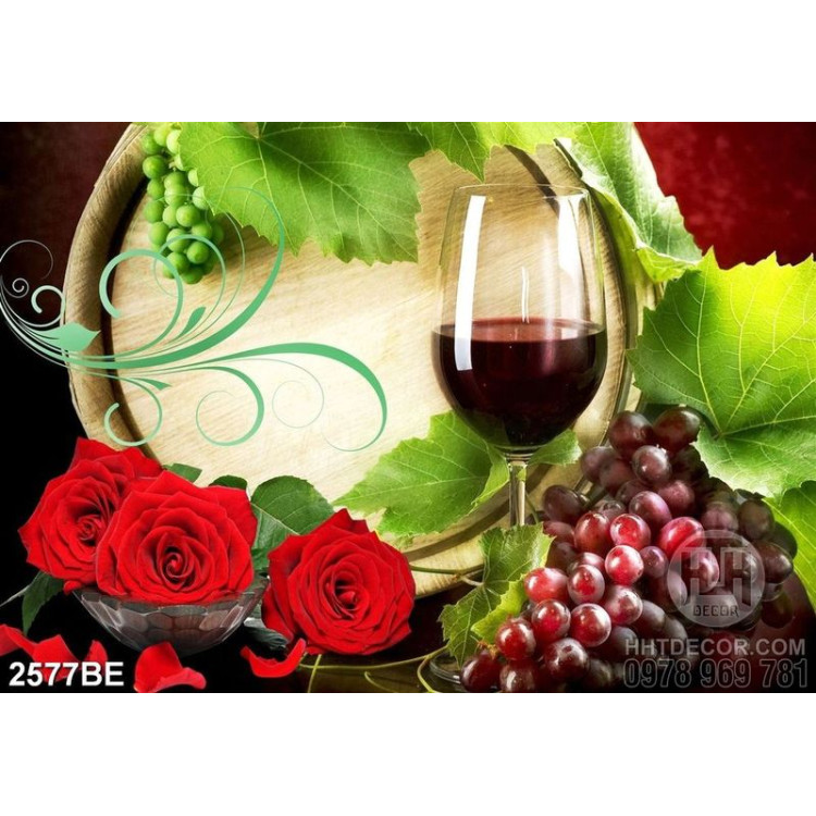 Tranh thùng rượu và hoa hồng
