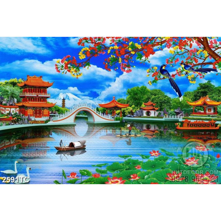 Tranh phong cảnh chùa Trung Hoa