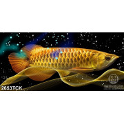 Tranh chú cá chép vàng khổng lồ trong dòng nước về đêm
