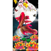 Tranh nghệ thuật hoa sen sắc đỏ và cá chép trang trí tường