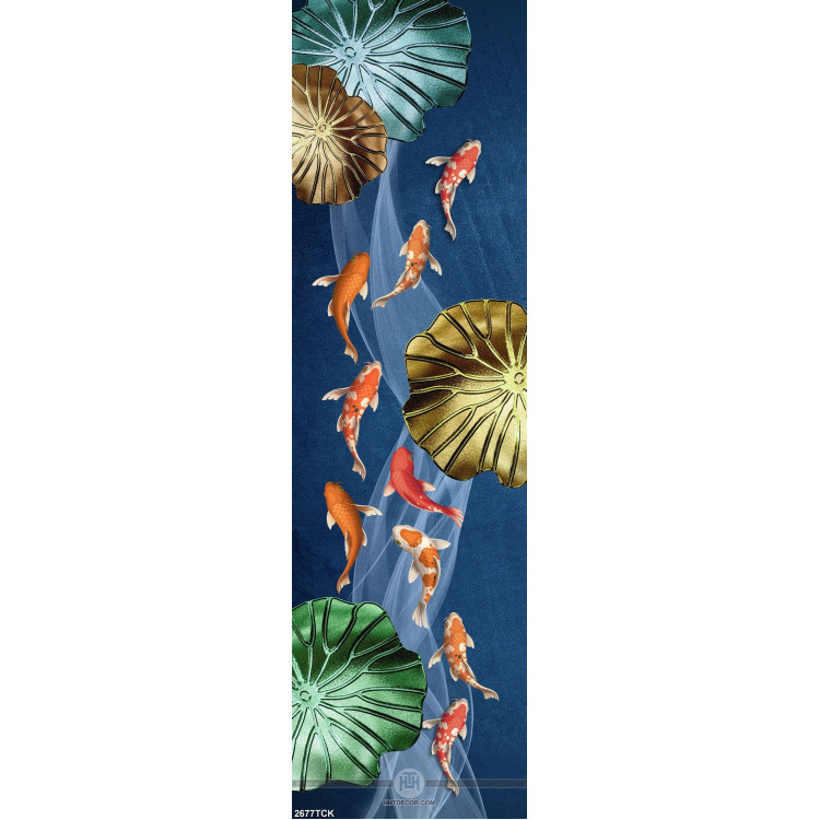 Tranh hoa sen cá chép vàng trong hồ xanh trang trí tường