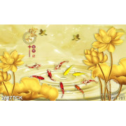 Tranh in canvas những bông hoa sen vàng bên đàn cá chép