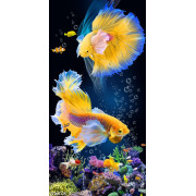 Tranh hai chú cá sim betta mang sắc vàng xinh đẹp in 3d