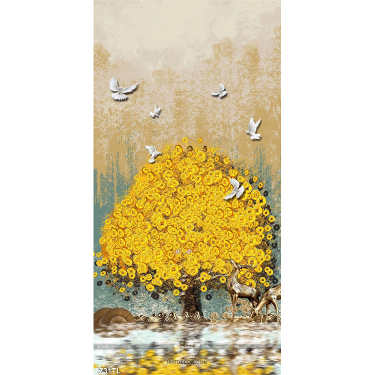 Tranh sơn dầu chim bồ câu và cây