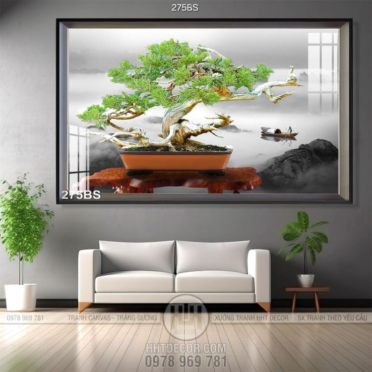 Chậu bonsai nhỏ và cảnh dòng sông đẹp