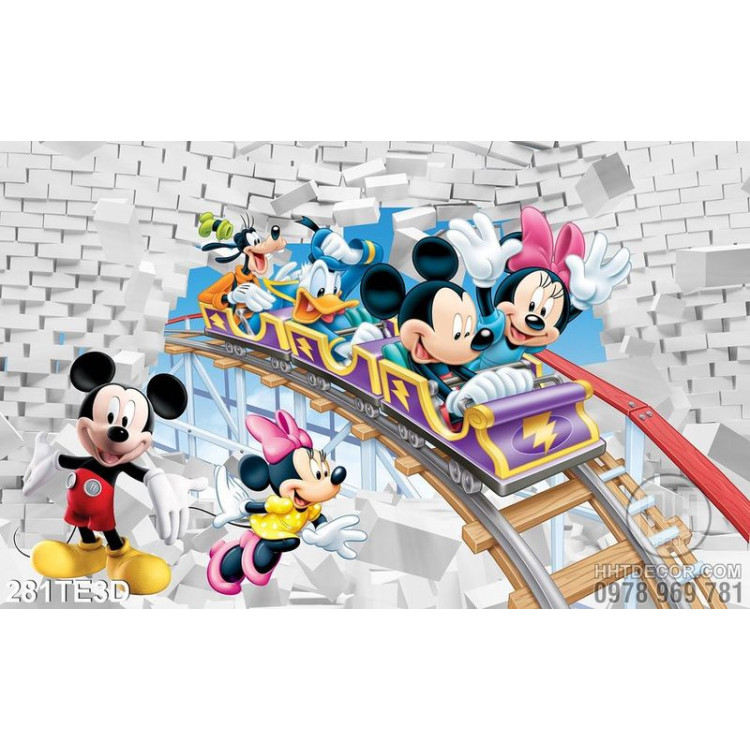 Tranh dán tường 3D chuột Mickey