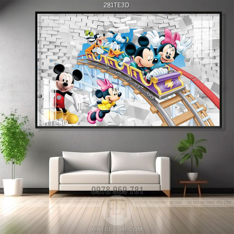 Tranh dán tường 3D chuột Mickey