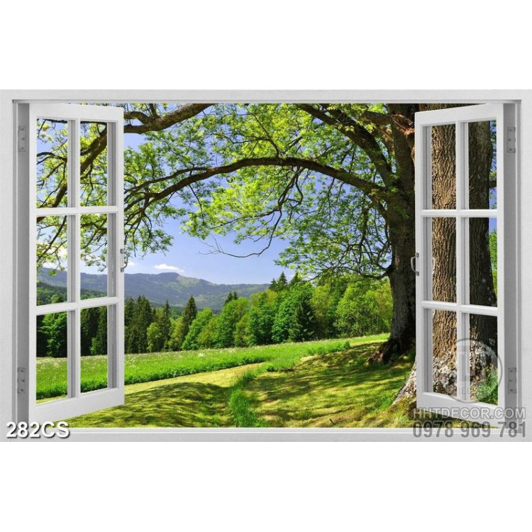 Tranh cửa sổ và những tán cây lớn xanh mát 