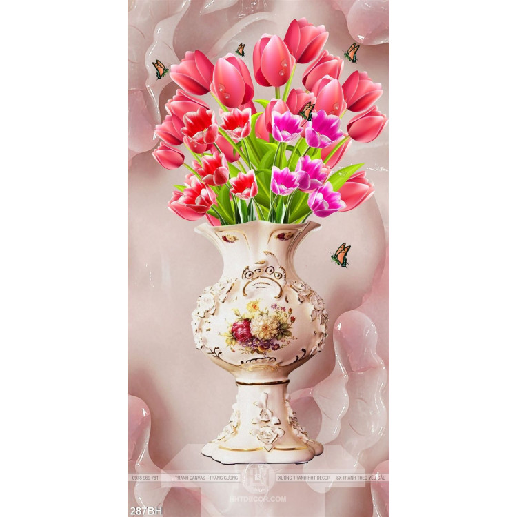 Tranh chậu hoa tulip nghệ thuật ấn tượng