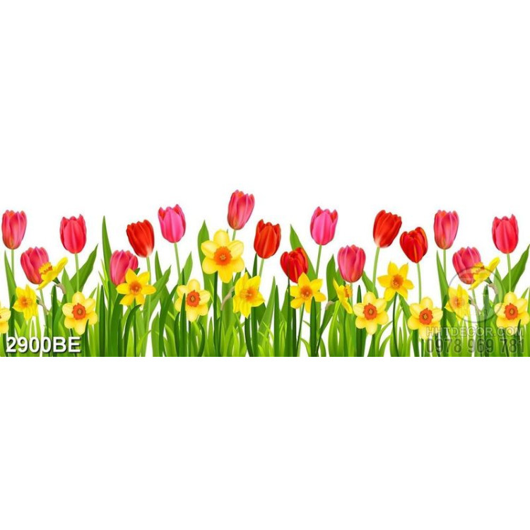 Tranh hoa tulip vàng và đỏ in kính bếp 