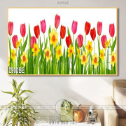 Tranh hoa tulip vàng và đỏ in kính bếp 