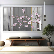 Tranh hoa đào trang trí tường phòng khách