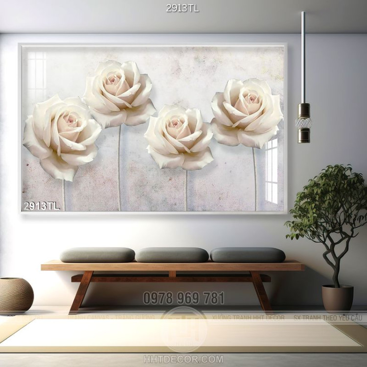 Tranh 3D hoa hồng in gạch đẹp nhất hiện nay
