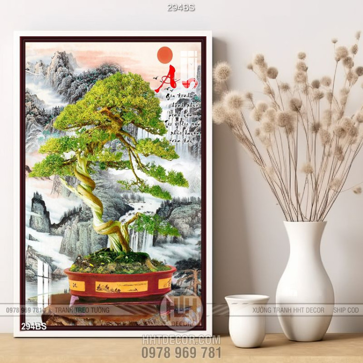 Tranh bonsai độc đáo chữ an năm mới