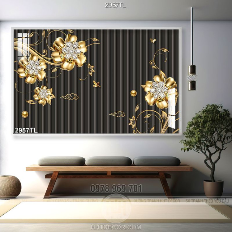 Tranh hoa hồng vàng 3D trang trí tường phòng khách