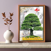 Tranh bonsai cây khế  lớn chữ hiếu