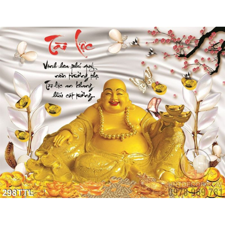 Tranh decor thư pháp tượng Phật Di Lặc psd