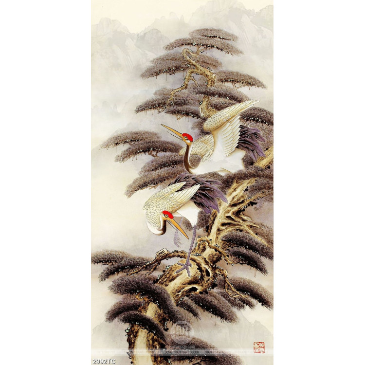 Tranh chim Hạc trên cây tùng in canvas đẹp