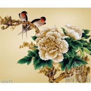 Tranh hoa mẫu đơn và chim