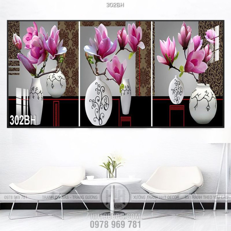 Tranh bình hoa psd treo tường decor wall