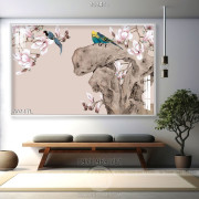 Tranh màu nước hoa và chim trang trí tường
