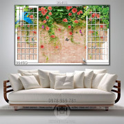 Tranh trang trí tường cửa sổ và hoa hồng dây leo chất lượng cao