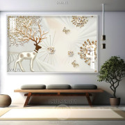 Tranh lụa 3D hươu và hoa trang trí phòng khách