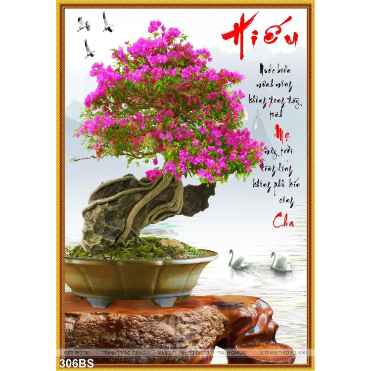 Tranh bonsai hoa giấy báo hiếu