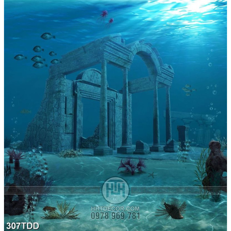 Tranh 3D đại dương ngôi đền dưới biển