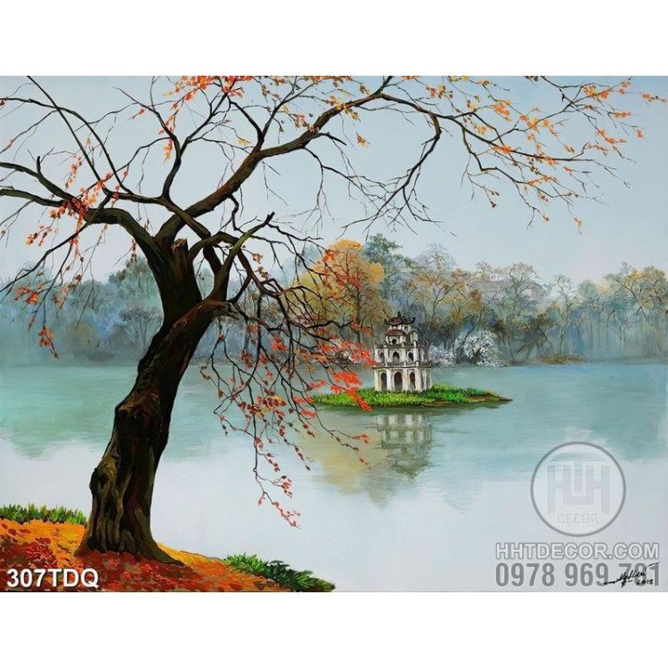 Tranh sơn dầu phong cảnh hồ Gươm Hà Nội 