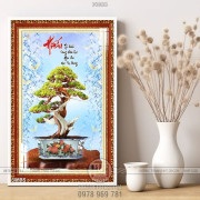 Tranh bonsai khổ dọc in gạch đẹp