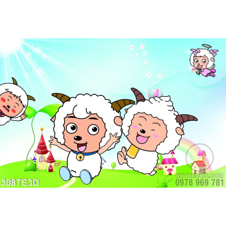Tranh trẻ em những chú cừu tinh nghịch