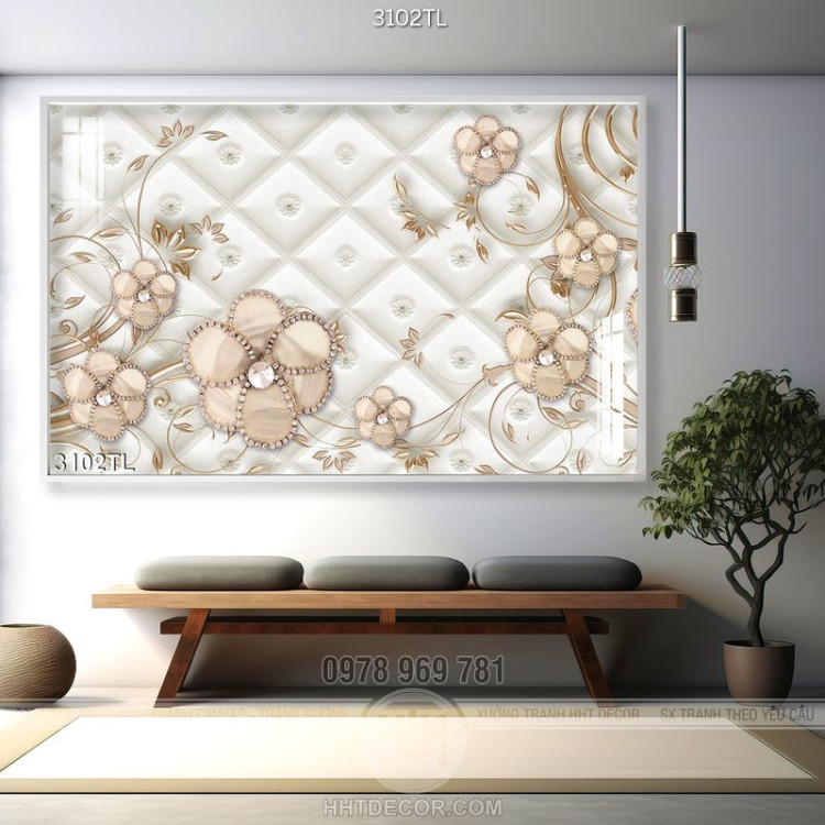 Tranh 3D hoa trang trí tường phòng khách